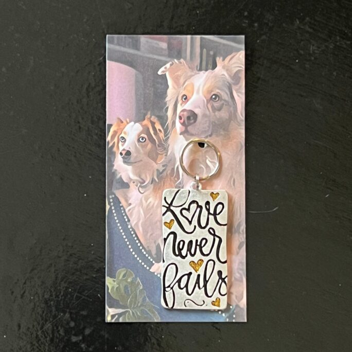 Love Never Fails Charm Couple Marriage Adventure Mountain Trail Keychain Zipper Pull 1Pc Fun Gift Dogs Mans Best Friend Forever