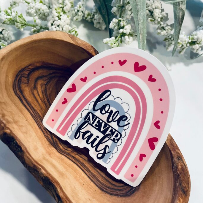Love Never Fails Laptop Sticker, Christian Sticker, Bible Decal, Faith Stickers, Vinyl Stickers, Christian Gifts, Faith Sticker