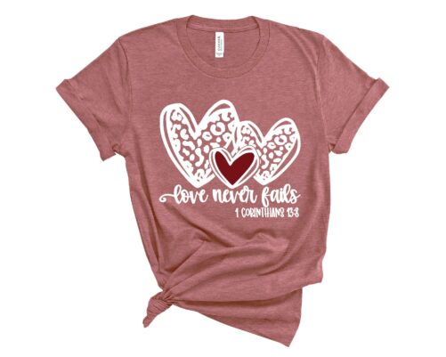 Love Never Fails Shirt, Shirt, Religious Valentines Day Be Mine Gift For Her, Leopard
