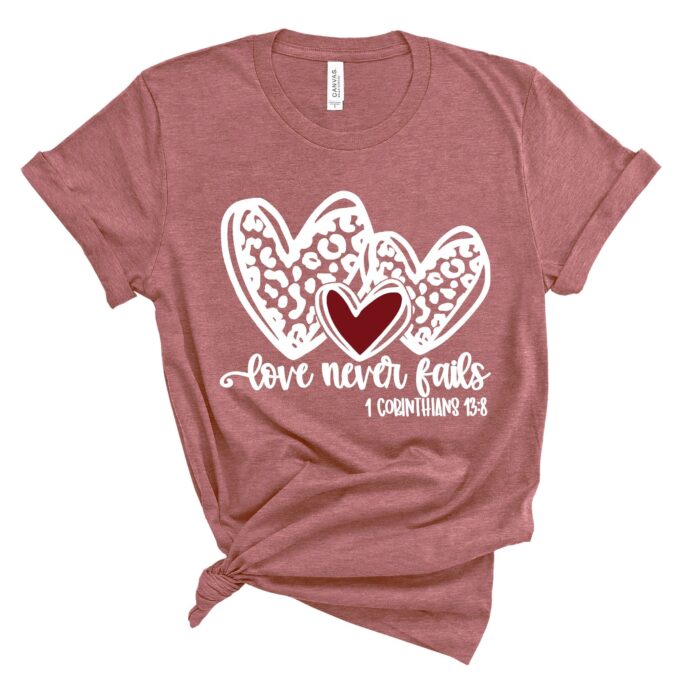 Love Never Fails Shirt, Shirt, Religious Valentines Day Be Mine Gift For Her, Leopard