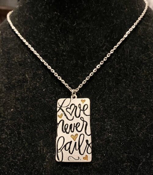 Love Never Fails, Silver, Rectangle, Pendant, Necklace