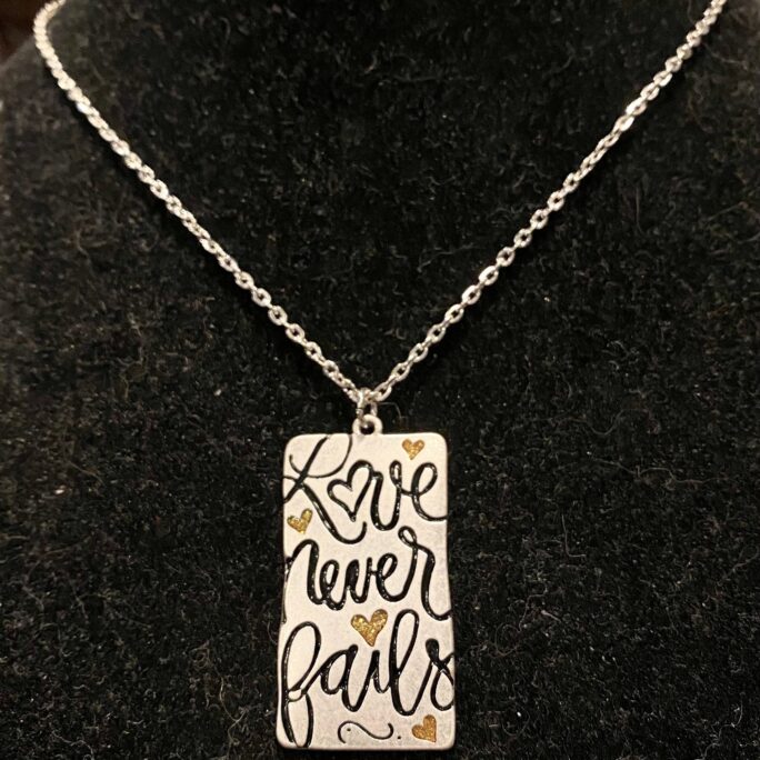 Love Never Fails, Silver, Rectangle, Pendant, Necklace