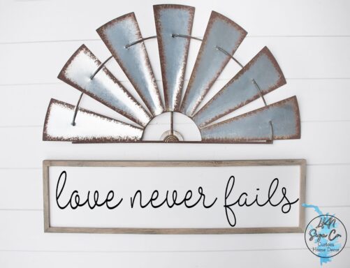 Love Never Fails - Wood Framed Sign Wedding Decor Anniversary Date Wall Art Personalized Gift