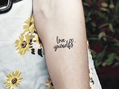 Love Yourself Heart Handwritten Calligraphy Temporary Tattoo