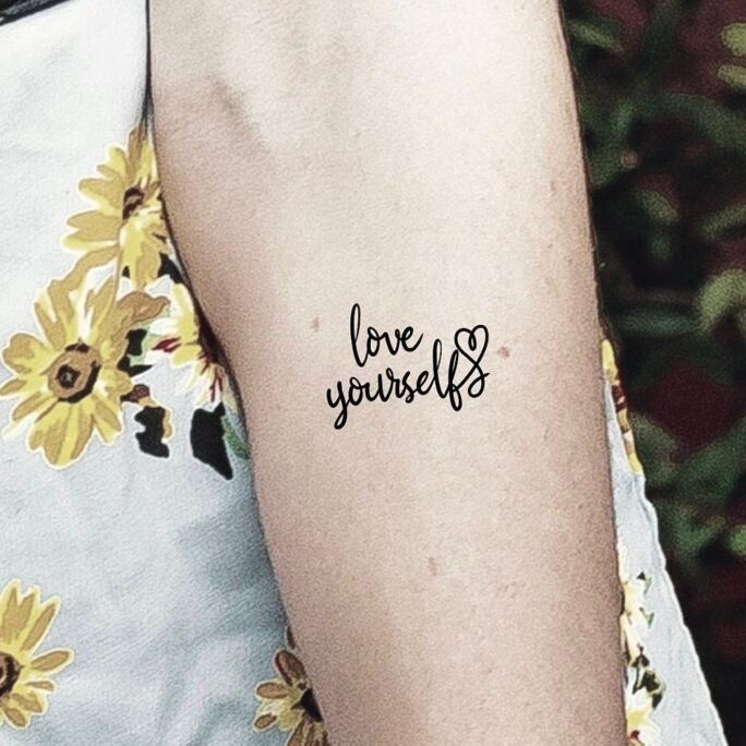 Love Yourself Heart Handwritten Calligraphy Temporary Tattoo