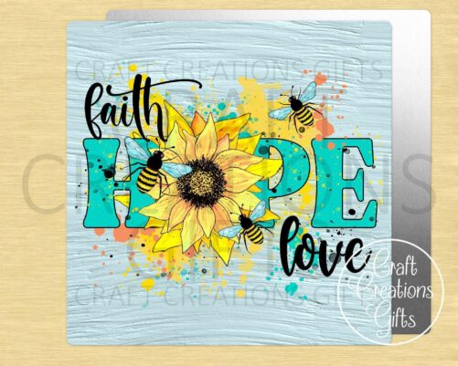 Metal Sign Faith Hope Love Bees Blue Christian Tiered Tray Decor Crafts Wreaths