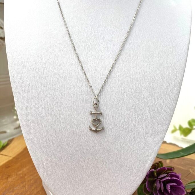 Necklace - Faith Hope Love Sterling Silver Heart Cross Anchor Charm, Catholic Jewelry, Christian Chain