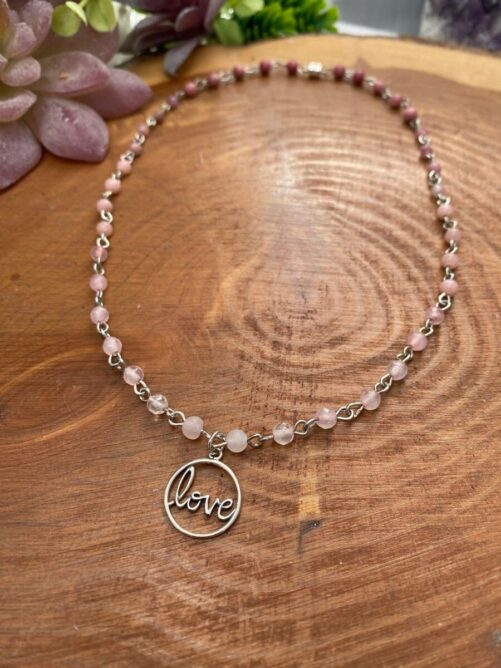 Necklace - Love, Sterling Silver Charm, Gemstone Rosary Chain, 1 Corinthians, Christian Jewelry, Valentines Day Gift