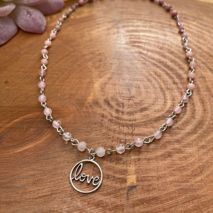 Necklace - Love, Sterling Silver Charm, Gemstone Rosary Chain, 1 Corinthians, Christian Jewelry, Valentines Day Gift