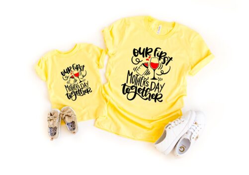 Our First Mothers Day Together Shirt, Matching Mom Daughter Son Outfit, Mommy & Me Tshirts, Cute Funny Alcohol Wine Kids Bottle T-Shirt