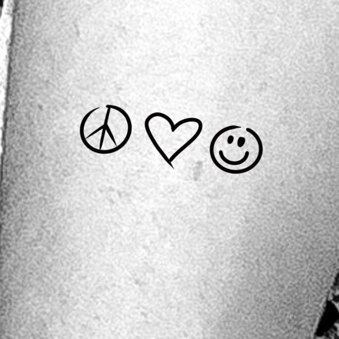 Peace Love Happiness Temporary Tattoo/Smiley Face Tattoo Small Heart