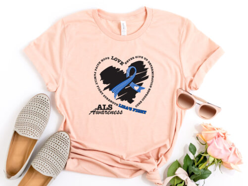 Personalized Als Shirt, Awareness Blue Ribbon Warrior Never Give Up Determination Als Survivor Shirt