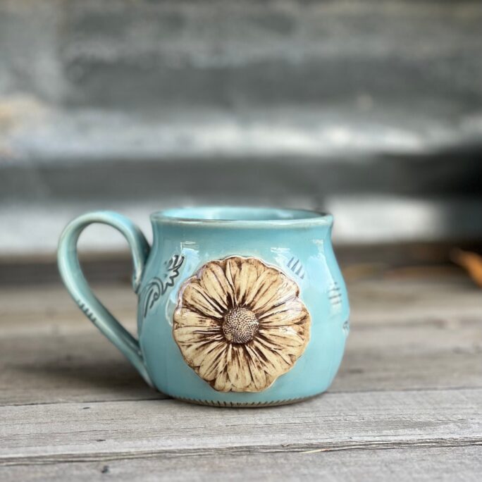 Porcelain Mug With Real Flower Texture, Love Is Kind Mug, Handmade Coffee By Dirtkicker Pottery