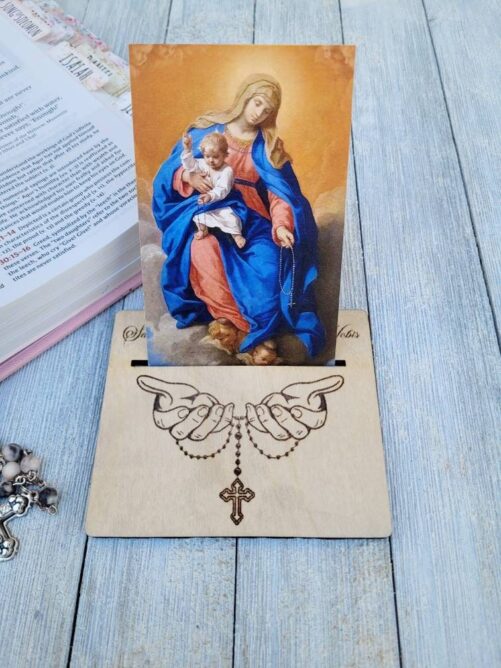 Praying Hands With Rosary Card Holder/Scripture Or Prayer Stand Catholic Christian