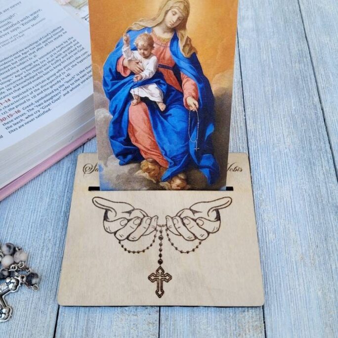 Praying Hands With Rosary Card Holder/Scripture Or Prayer Stand Catholic Christian