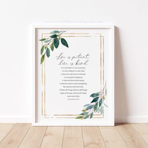 Printed 8x10, 5x7 Love Is Patient Kind Print 1 Corinthians 134-8 Bible Verse Wedding Decor Marriage Sacrament Art