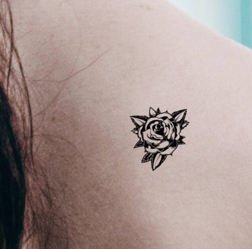 Rose Flower Temporary Tattoo in Black. Symbol Of Romance, Love, Beauty, & Courage