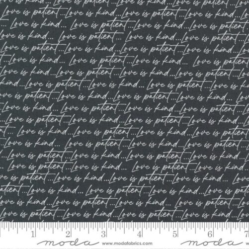 Sale Flirt Love Is Patient 55571 Black - Moda Fabrics Valentine's Day Valentines Text Script Quilting Cotton Fabric