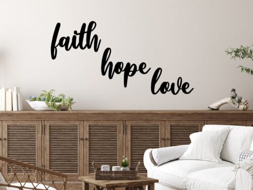 Set Of 3 Faith Hope Love Metal Words Or Sign/Wall Art 3-Piece Hanging For Your Entry, Bedroom, Kitchen, Dining