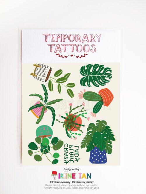 Temporary Tattoos Crazy For Plants, Cacti, Flower Lover, Floral, Green Thumbs, Fake Tattoos, Wedding, Party Favor Bag, For Fun
