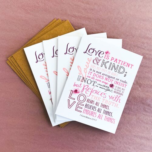 Valentines Day Card, 1 Corinthians 13 Folded Notecard, Stationery, Gift, Blank Inside