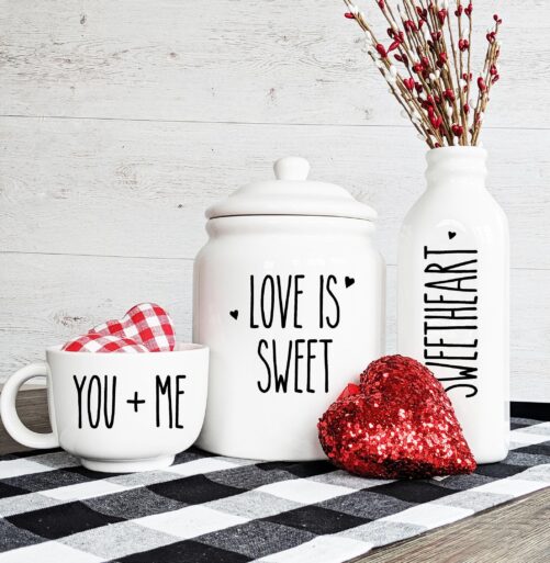 Valentine's Day Farmhouse Words Jar Bucket Words Wall Decal Vinyl Sticker Valentine Decals Self Adhesive Peel & Stick Glass Block