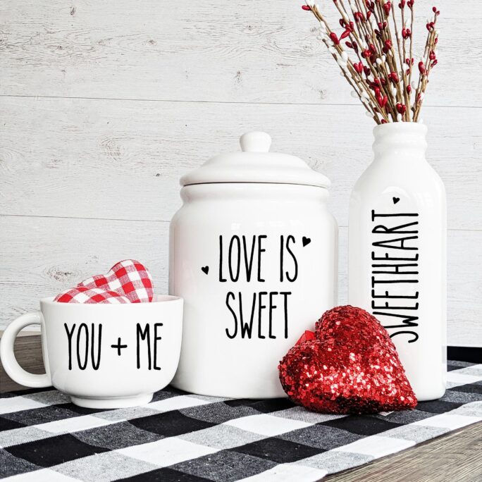 Valentine's Day Farmhouse Words Jar Bucket Words Wall Decal Vinyl Sticker Valentine Decals Self Adhesive Peel & Stick Glass Block
