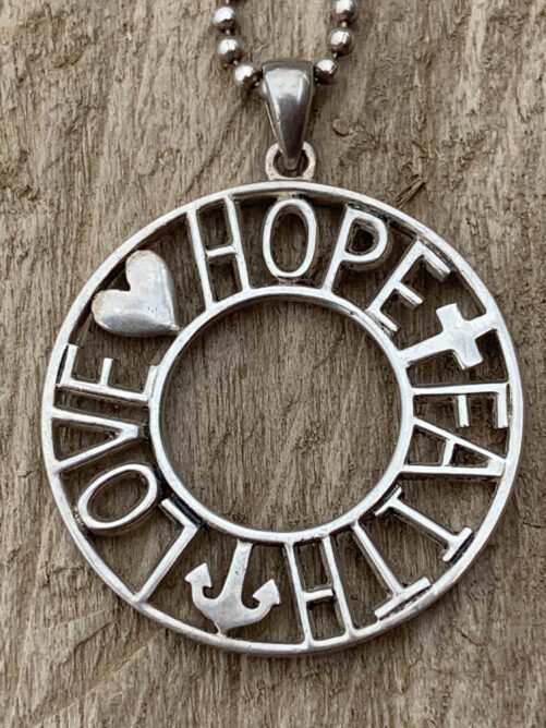 Vintage "Faith Hope Love" Circle Inspirational Sterling Silver .925 Pendant/Necklace
