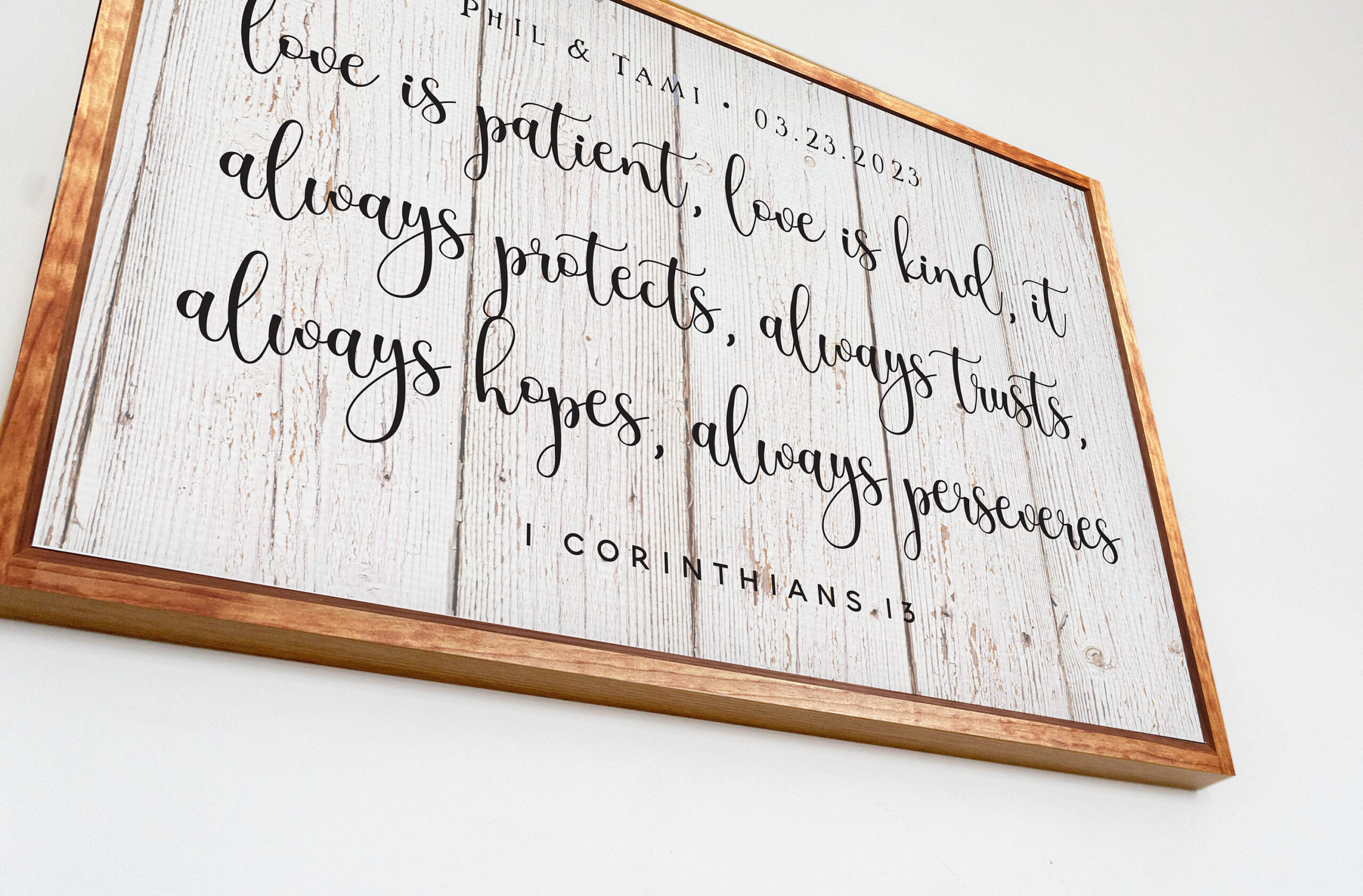 Wedding Bible Verse Customized On Framed Canvas Wall Decor, Background Color & Stain Color Variations Available, 1 Corinthians 137