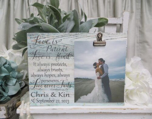 Wedding Frame/Love Is Patient Kind Never Fails 1 Corinthians 134, 7-8 Personalized Gift
