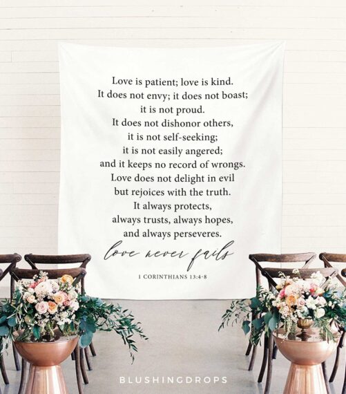 Wedding Tapestry Backdrop, Backdrop For Ceremony, Custom Fabric Banner, Rustic Decorations, Love Never Fails Sign
