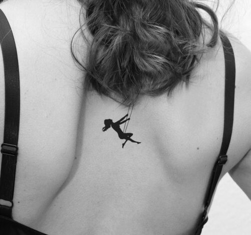 Woman Silhouette On Swing Romantic Temporary Tattoo in Black. A & Emotional Love Story
