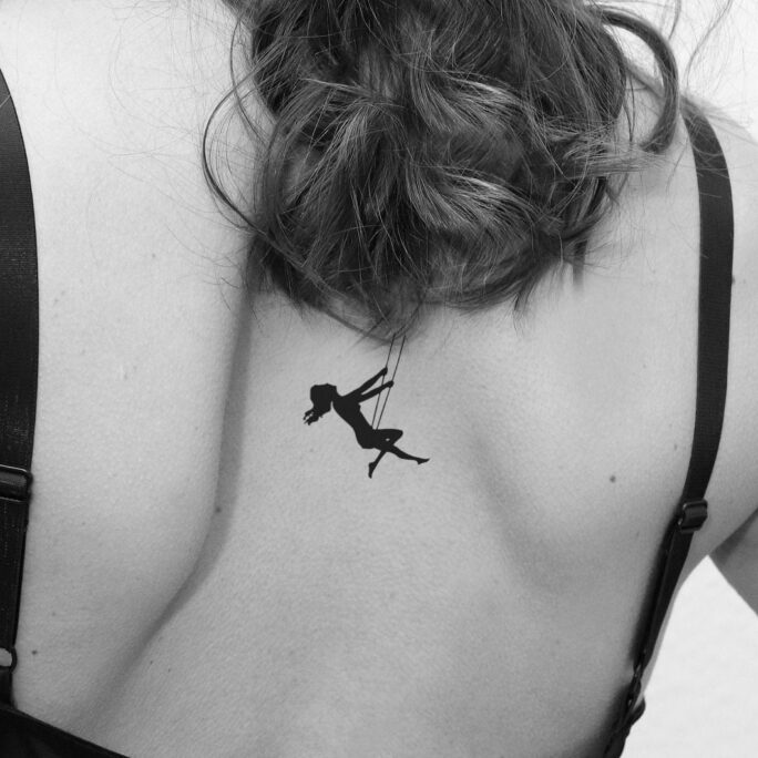Woman Silhouette On Swing Romantic Temporary Tattoo in Black. A & Emotional Love Story