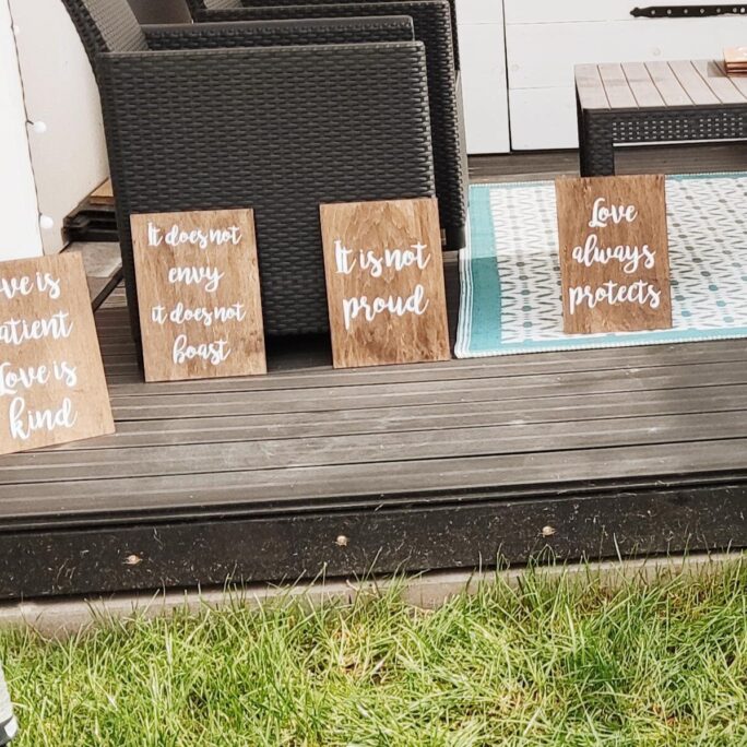 Wooden Boards With Quotes About Love From The Letter To Corinthians 134-8 Unique Wedding Decoration, Is Patient Love Kind