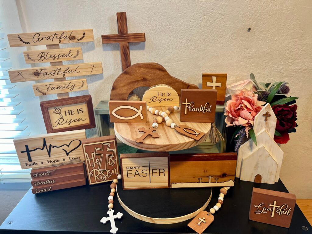 Wooden Religious Tiered Tray Display, He Is Risen Decor, Christian ...