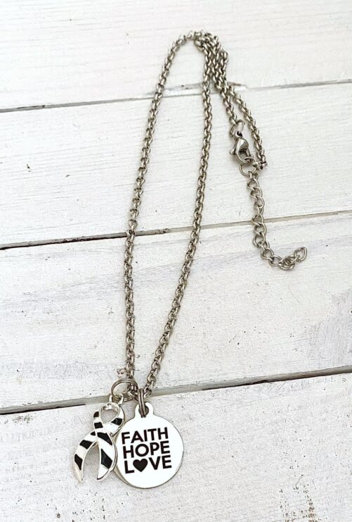 Zebra Black White Awareness Faith Hope Love Ribbon Necklace Carcinoid Cancer Cvid You Select Chain Length