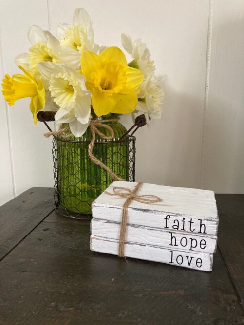stacking Books, Faith, Hope, Love Rustic/Farmhouse Decor, Reclaimed Wood, Shelf Sitter, Tiered Tray Decor