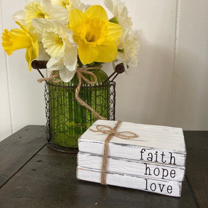 stacking Books, Faith, Hope, Love Rustic/Farmhouse Decor, Reclaimed Wood, Shelf Sitter, Tiered Tray Decor