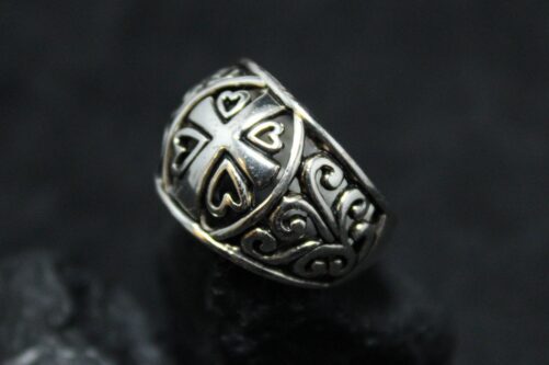 sterling Silver Filigree Cross Dome Ring Size 7 With Faith Hope Love Engraved Inside Ring, Cross, Catholic Jewelry